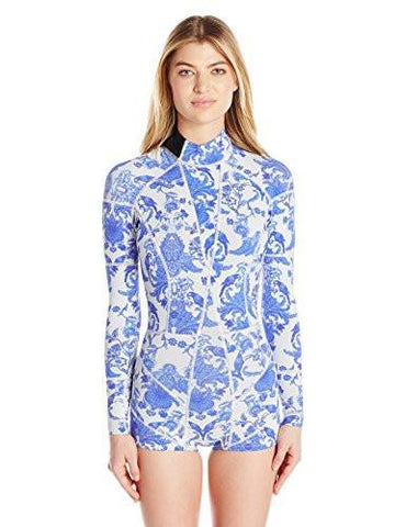 Printed FiberLite Wetsuit One Piece Swimsuit With Spf 50 , Blue China, M