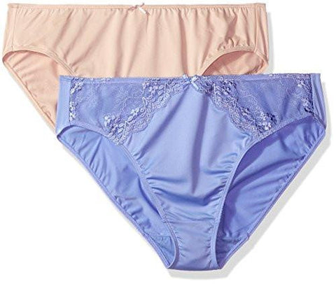 2 Pack Microfiber Hi Cut Brief With Lace Panty, Iris/Sun Beige, 7