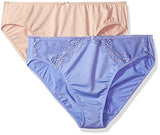 2 Pack Microfiber Hi Cut Brief With Lace Panty, Iris/Sun Beige, 7