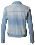 Le3No Vintage Washed Long Sleeve Ripped Distressed Denim Jean Jacket