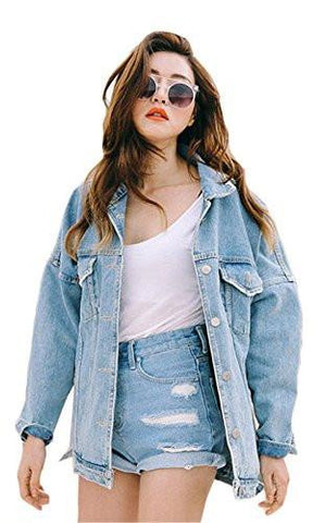 Fashion Lapel Long Sleeve Loose Casual Button Bf Denim Jacket Cowboy Coat