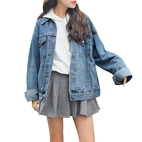 Dasior Basic Full Sleeve Pockets Button Denim Jacket Coat L Blue