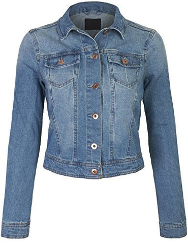 Kogmo Classic Long Sleeve Cropped Basic Denim Jacket Mlight_Blue