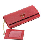 Wiberlux Prada Triangle Logo Flap Front Real Leather Wallet One Size Red