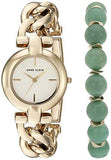 Jade Goldtone Watch And Gemstone Beaded Bracelet Set