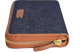 Denim And Leather Zip Around Wallet Clutch Bluetan