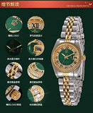 Silver & Gold Stainless Steel Strap Waterproof Quartz Calendar Fashion Luxury Watch Green