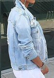 Pxmoda Turn Down Collar Ripped Destroyed Denim Jacket Outwear