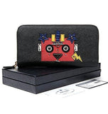 Wiberlux Prada Embellished Robot Detail Ziparound Real Leather Long Wallet One Size Black