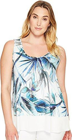 Plus Plus Size Tropical Sheer Hem Tank Top Print Tank Top