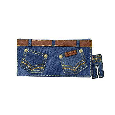 Dreambox Retro Denim Sewing Zipper Clutch Bags Multicard Bifold Wallet