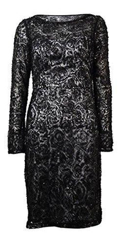 Sequined Mesh Overlay Dress 2, Black
