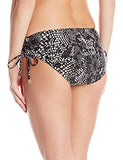 Snake Print Side Shirred Hipster Bikini Bottom Black Snake Large