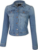 Kogmo Classic Long Sleeve Cropped Basic Denim Jacket Mlight_Blue