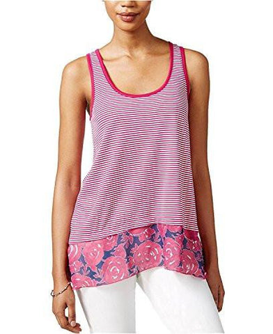 Floral Contrast Knit Tank Top Xxl, Fushcia Red Combo