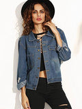 Shein Basic Lapel Button Down Denim Jean Jacket Blue Medium