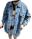 Retro Lapel Loose Fit Washed Old Casual Button Down Bf Denim Jacket Coat