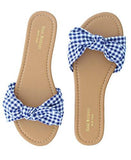 Bea Open Toe Knot Slide Flat Sandal Checkered Print 8 Us