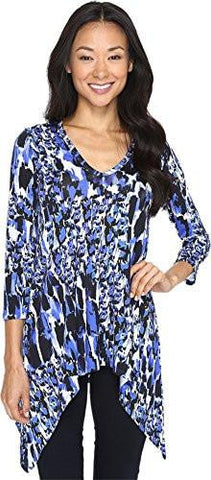 3/4 Sleeve Handkerchief Tunic Bright Blue Blouse