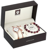 Swarovski Crystal Accented Rose Goldtone Bangle Watch And Red Jasper Beaded Bracelet Set