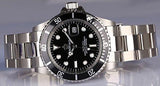 Black Dial Rotatable Bezel Luminous Hand Quartz Silver Stainless Steel Watches