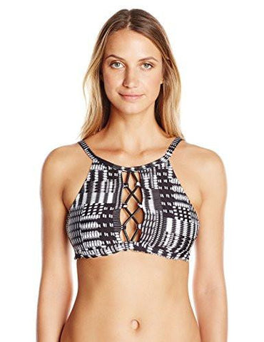 Kenneth Cole York After Midnight High Neck Laceup Halter Bra Bikini Top Black Large