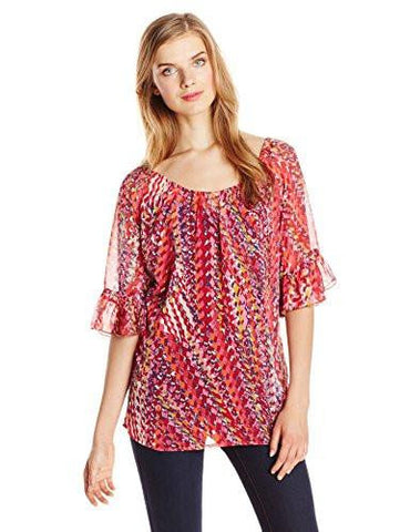 Rock 47 Raglan Ruffle Sleeve Top, Pink/Navy Multi, XxLarge