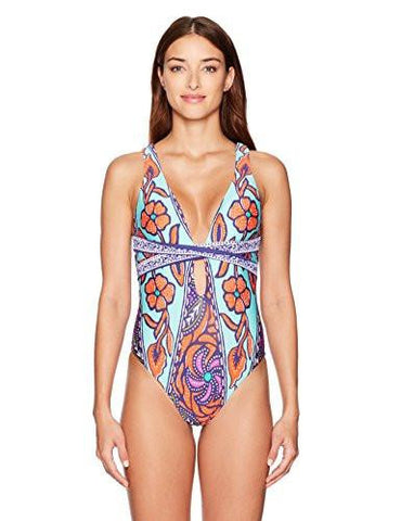 Balinese Batik Cross Back One Piece Swimsuit, Multi/Multi, 12