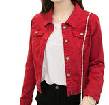 Only Faith ’S Solid Short Denim Jacket Long Sleeve Slim Jean Coat M Red