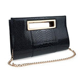 Hoxis Classic Crocodile Pattern Faux Patent Leather Metal Grip Cut It Out Clutch With Shoulder Strap Handbagblack