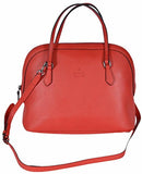 Medium Textured Leather Convertible Dome Handbag Sporting Red 6511