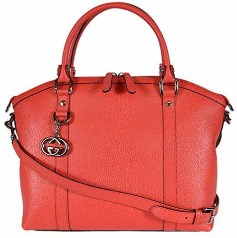 Leather Gg Charm Convertible Dome Handbag Purse Coral Red 5411