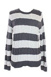 Charcoal Silver Striped CableKnit Sweater L