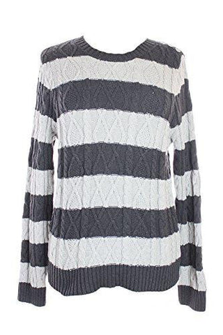 Charcoal Silver Striped CableKnit Sweater L