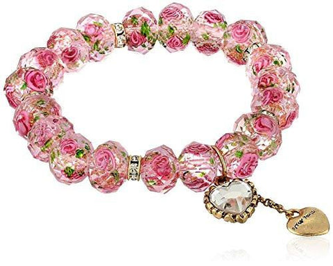 Tzarina Princess Pink Flower Bead Stretch Bracelet, 2.5