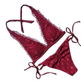 Mooskini Padded Push Up Bikini Set Lace Ruffled Deep V Neck Bathing Suits Swimwear Sus Size 24 Red