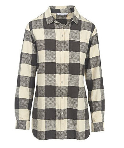Oxbow Bend Tunic Flannel Shirt, Wool Cream Buffalo Beige, Size L