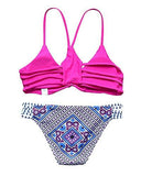 Mooskini Vintage Printing Bathing Suit Strappy Padded Bikini Set Beach Swimsuit M Pink