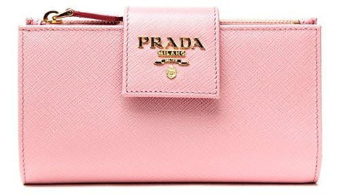 Wiberlux Prada Metal Logo Detail Real Leather Tab Wallet One Size Light Pink