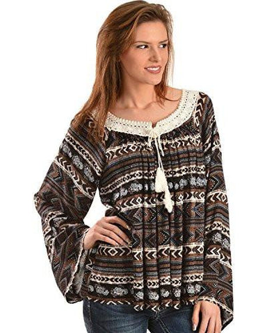 Premium Square Neck Peasant Top, Dusk Blue/Multi, Small