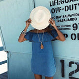 Abd Blue Jean Legging Off Shoulder Ruffle Short Sleeve Loose Mini Dress Xlarge Denim Blue