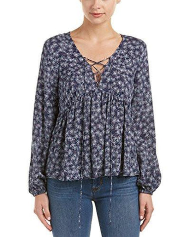 Printed Laceup Blouse Dark Navy Multi Small