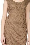 Toffee Soutache Embroidered Cap Sleeve Sheath Cocktail Dress