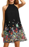 M2Mo Summer Sexy Floral Print Halter Loose Dress Black Us M