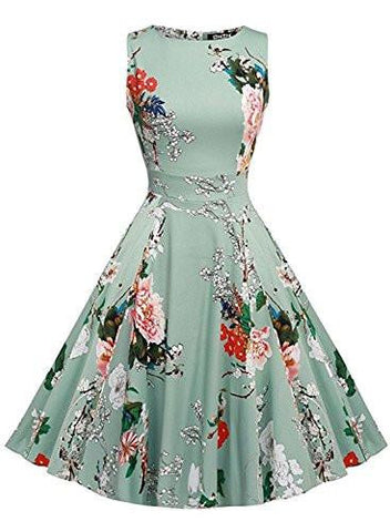 Owin Vintage 1950S Floral Spring Garden Party Dress Party Cocktail Dress M Ice Blue