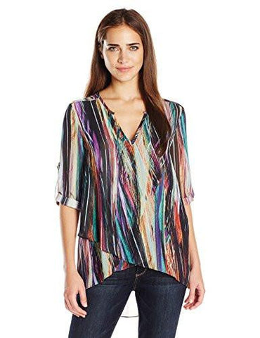 Modern Art Asymmetrical Hem Wrap Top, Print, Medium