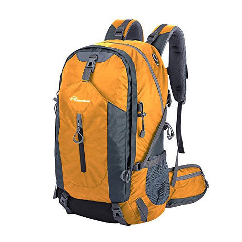 Outdoormaster Hiking Backpack 50L Weekend Pack W Waterproof Rain Cover & Laptop Compartt For Camping Travel Hiking Orangegrey