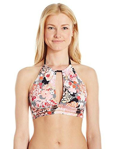 Kenneth Cole York Sweet Sakura Floral High Neck Key Hole Bra Bikini Top Multi M