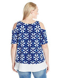 Plus Size Sheer Hem Cold Shoulder Top, Print, 0X