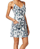 Juniors Racerback Floral Print Casual Dress Blue Xl